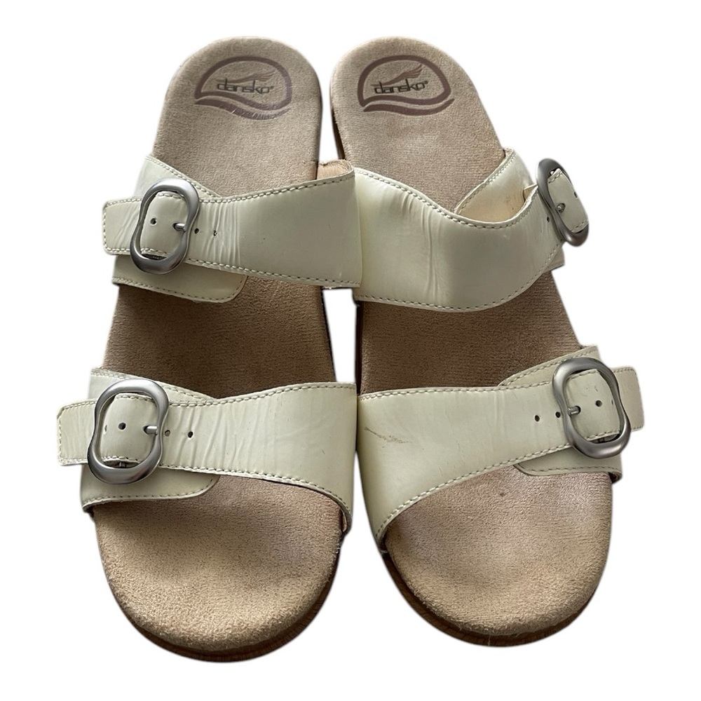 Women's Dansko White Slide Patent Leather Sandals
